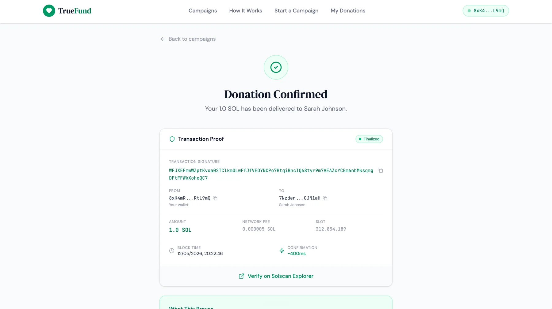 TrueFund — product screen 4.