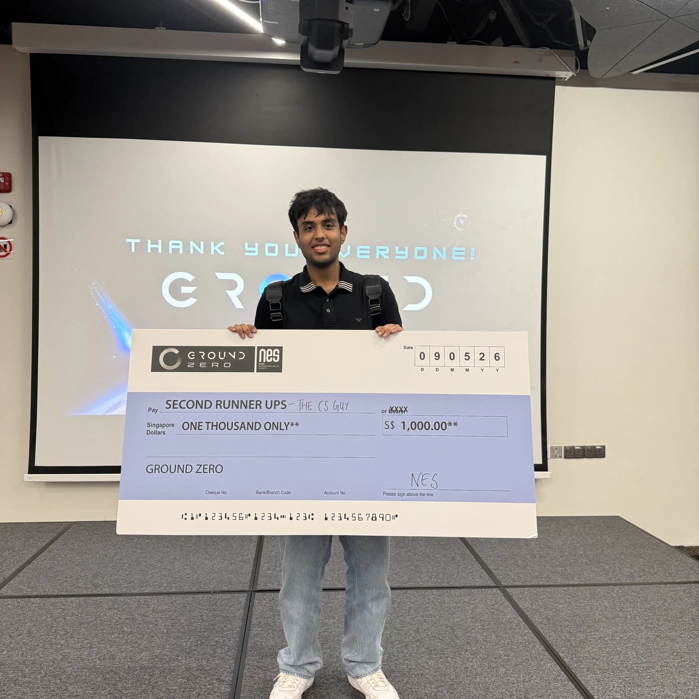 Shreyansh on stage at the Ground Zero finals.